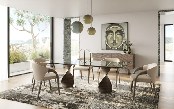 Vig Furniture Modrest Cleveland - Modern Glass Dining Table With Grey Ash Double Pedestal Base For Elegance Grey  Vgcs-dt-16152-gry