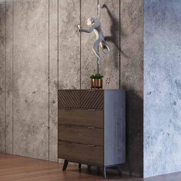 VIG Furniture Daisy Dark Acacia Mid-Century Chest With Carved Chevron Drawers, Brass Handles & Five Spacious Storage VGWDKYOTO-CHEST