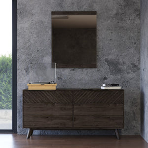 VIG Furniture Daisy Dark Acacia Full-Length Mirror With Chevron Carved Panels, Brass Accents, Mid-Century Rustic Elegance VGWDKYOTO-MIR