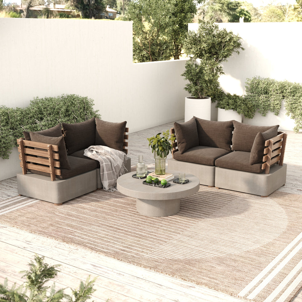 Vig Furniture Renava Garza Outdoor Concrete & Teak Corner Sofa – Chic Mid-century Modern Lounge For Patios! Grey  Vglbmodu-corner