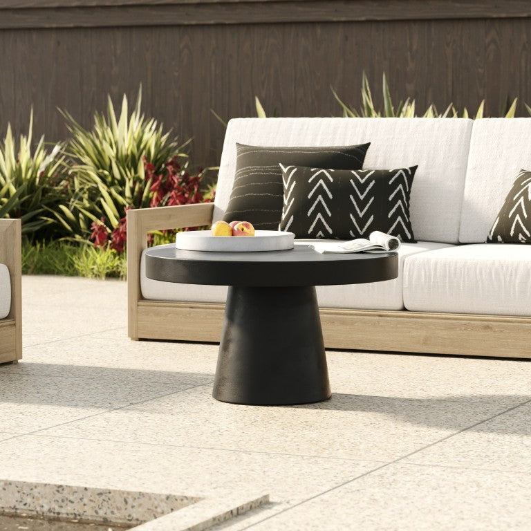 VIG Furniture Desoto Sculptural Round Concrete Table With Conical Base — Durable Weather-Resistant Modern Centerpiece Black Coffee Table VGGR-696070-BLK