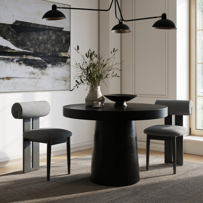 VIG Furniture Desoto Modern Concrete Round Table With Tapered Pedestal — Sculptural, Weather-Resistant Centerpiece For Four Black Dining Table VGGR-630510-BLK