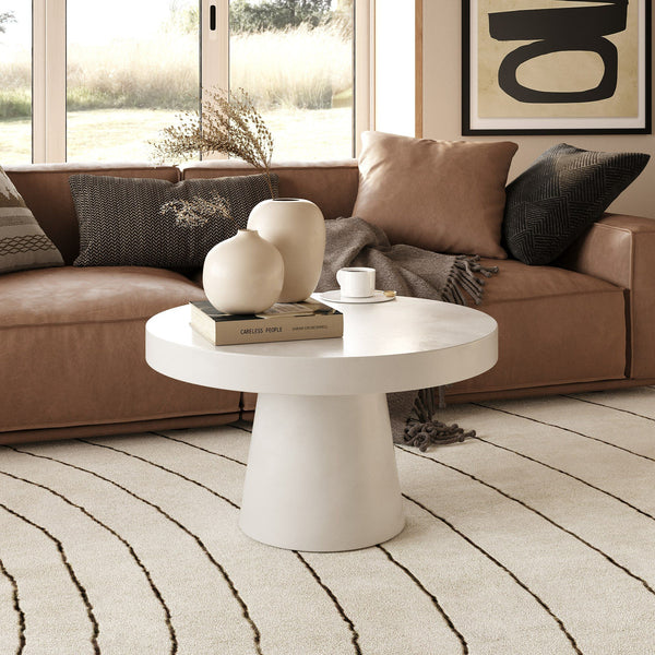 VIG Furniture Modrest Desoto - Modern White Concrete Round Coffee Table VGGR-696070-WHT