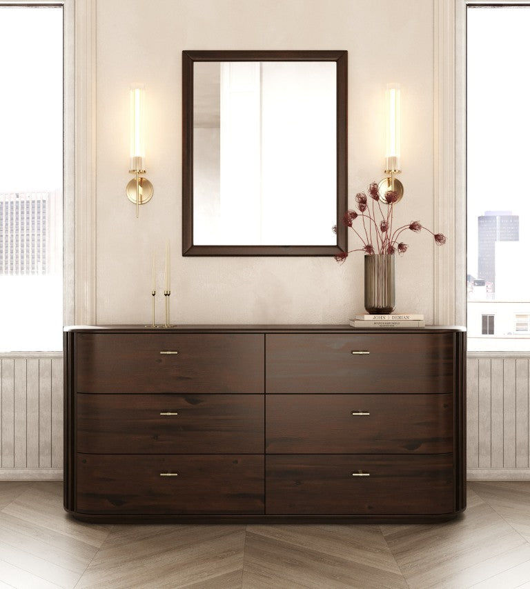 VIG Furniture Fields Modern Walnut Acacia Mirror — Rectangular Dresser-Mount Vanity Mirror, Sleek Grain Finish VGWD-VGD3-MIR-WAL