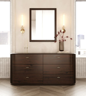 VIG Furniture Fields Modern Walnut Acacia Mirror — Rectangular Dresser-Mount Vanity Mirror, Sleek Grain Finish VGWD-VGD3-MIR-WAL