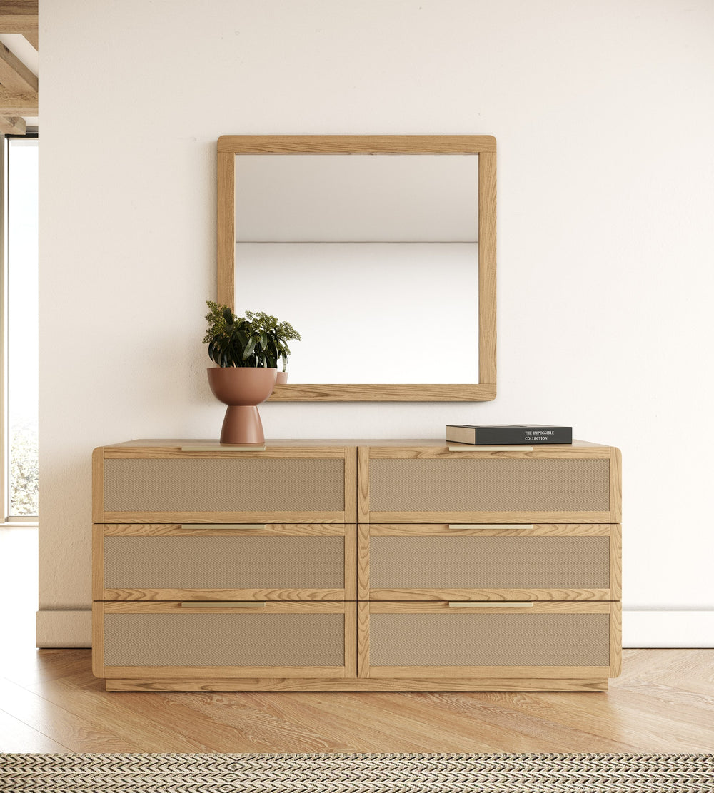 Vig Furniture Modrest Gavin - Elegant Natural Ash & Rattan Dresser With Soft-closing Drawers For Modern Homes Oak  Vgvc-j2411-d-nat