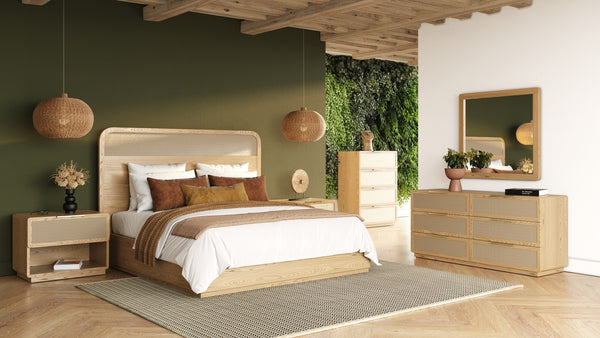 Vig Furniture Modrest Gavin - Elegant Natural Ash & Rattan Chest For Modern Bedrooms And Living Spaces Oak  Vgvc-j2411-4h-nat