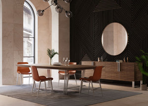 VIG Furniture Gilroy Walnut Starburst Dining Table With Sculptural Stainless Steel Base—Seats 10, Modern Durable Design VGBBMI2003T-WAL-DT