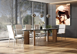 VIG Furniture Helena Extendable Glass Dining Table With Walnut Legs, Stainless Steel Frame & Tempered Top, Seats 8–10 VGEWD2048MA