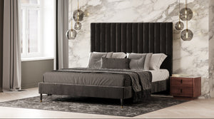 VIG Furniture Eastern Modern Hemlock Grey Velvet Bed — Sleek King Upholstered Platform With Slats, No Box Spring Needed VGKKB606-GRY-EK