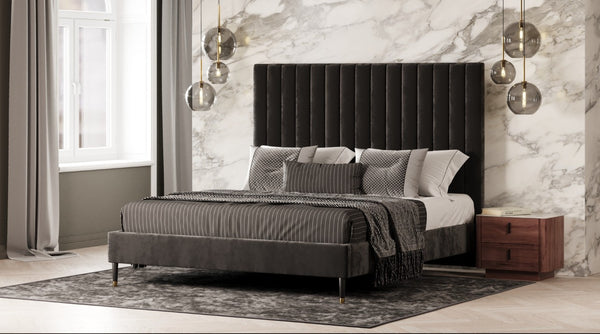 VIG Furniture Eastern Modern Hemlock Grey Velvet Bed — Sleek King Upholstered Platform With Slats, No Box Spring Needed VGKKB606-GRY-EK