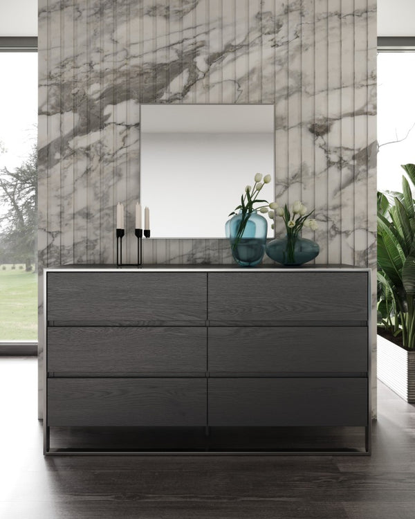 VIG Furniture Jolene Contemporary Grey Dresser With 6 Soft-Close Drawers, Stainless Steel Frame, Fully Assembled (97) VGBBMC1710DR-GRY-DRS