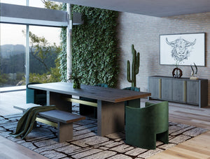 VIG Furniture June Solid Walnut Buffet With Dark-Grey Concrete Finish, Brass Handles, Ample Storage & No Assembly VGGR639083-WAL-BUF