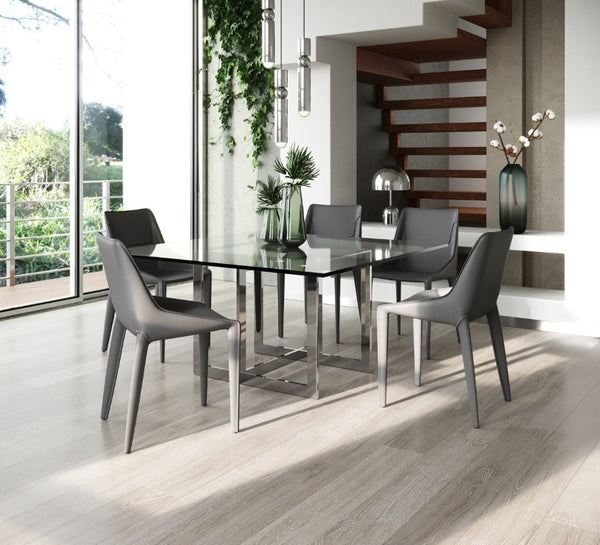 VIG Furniture Keaton Square 59" Modern Tempered Glass Dining Table With Gunmetal Stainless Steel Base, Seats 8 VGVCT8961-DT