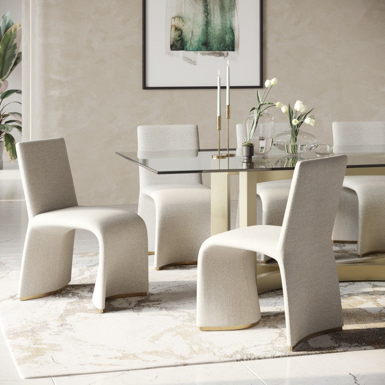 VIG Furniture Kenda Boucle Dining Chairs Set Of 2 — Contemporary Light Grey Upholstery With Brushed Gold Legs, Cozy Supportive Seating For Dining Or Vanity (300 Lb Capacity) VGVCB098-GRY