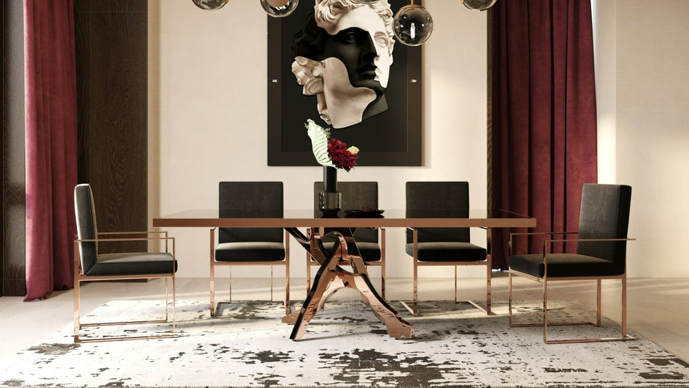 VIG Furniture Trea Black Velvet Dining Chair With Rose Gold Frame, Ergonomic Plush Seat, Durable Birch Support VGVCB0298A-BLK-DC