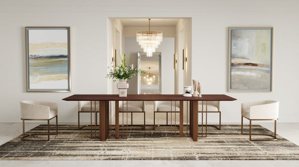 VIG Furniture Livia Wenge Oak Veneer Dining Table With Gold Stainless Steel Double-Pedestal Base, Seats 8–10 VGBBMI2005T-WGE-DT