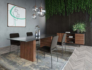 VIG Furniture Maggie Modern Walnut & Grey Buffet Console With Sliding Door, 3 Drawers, Black Legs, 63"W Storage VGDWJ9690