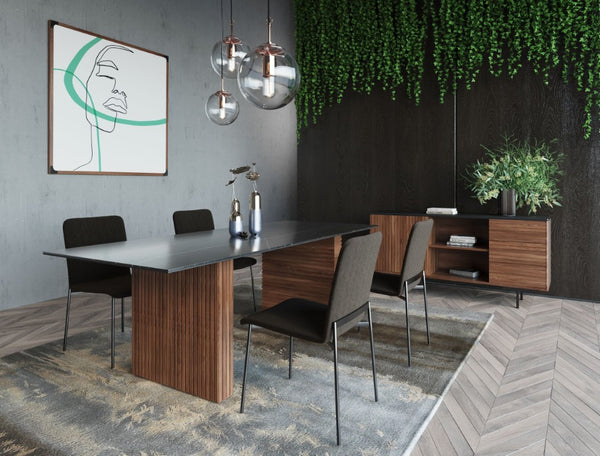 VIG Furniture Maggie Modern Walnut & Grey Buffet Console With Sliding Door, 3 Drawers, Black Legs, 63"W Storage VGDWJ9690