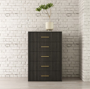VIG Furniture Manchester- Solid Acacia Dark Grey Chest With Brass Handles, No-Assembly Luxury Storage, 30"W X 44"H VGWD-HLF2-TB5DRA