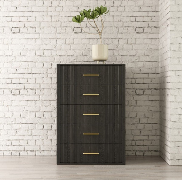 VIG Furniture Manchester- Solid Acacia Dark Grey Chest With Brass Handles, No-Assembly Luxury Storage, 30"W X 44"H VGWD-HLF2-TB5DRA