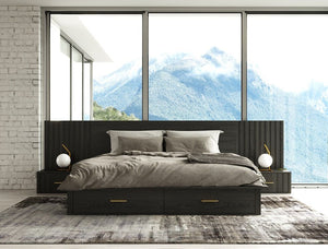 VIG Furniture Modrest Manchester- Contemporary Platform Dark Grey Bed with Two Nightstands VGWD-HLF2-BED-WNS