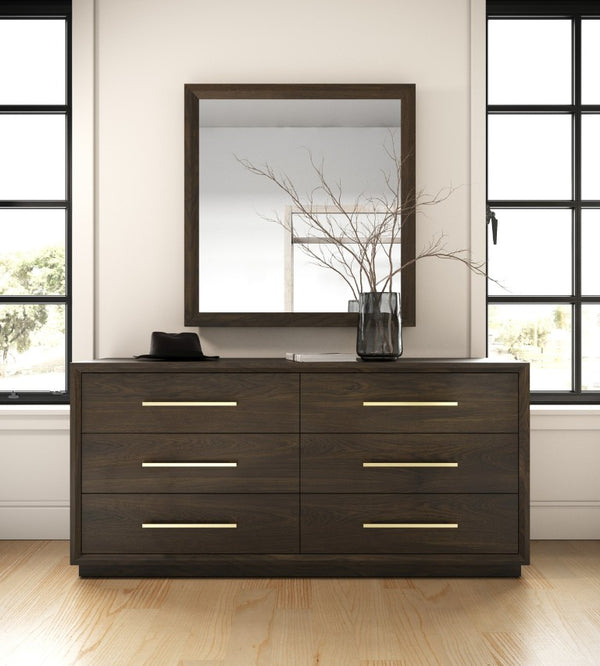 VIG Furniture Manhattan Brown Oak Cherry Dresser With Gold Handles — 6 Spacious Drawers, Solid Build, No Assembly VGMA-BR-127-DRS-CRY