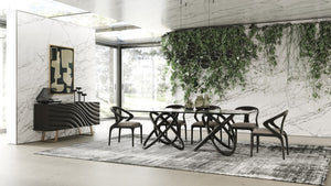 VIG Furniture Finley Sculptural Mid-Century Buffet In Black Ash With Wave-Textured Doors & Brushed Gold Legs VGCSSB-16050-BLK