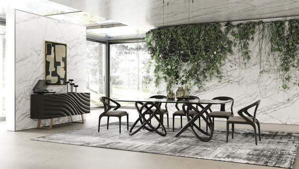 VIG Furniture Finley Sculptural Mid-Century Buffet In Black Ash With Wave-Textured Doors & Brushed Gold Legs VGCSSB-16050-BLK