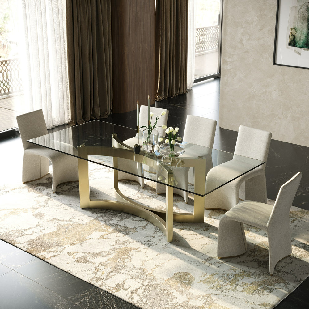 Vig Furniture Modrest Mingus - Elegant Glass Top Dining Table With Sculptural Brushed Brass Base For Modern Homes Brass  Vgvc-t23966