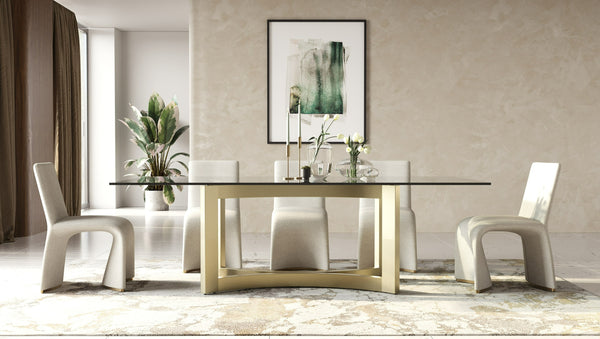 Vig Furniture Modrest Mingus - Elegant Glass Top Dining Table With Sculptural Brushed Brass Base For Modern Homes Brass  Vgvc-t23966