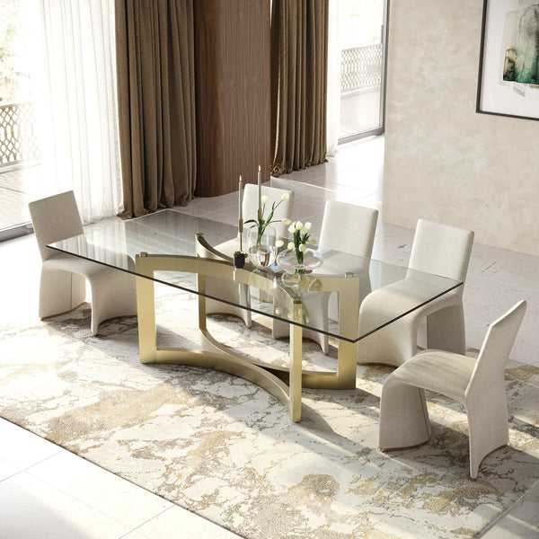 Vig Furniture Modrest Mingus - Elegant Glass Top Dining Table With Sculptural Brushed Brass Base For Modern Homes Brass  Vgvc-t23966