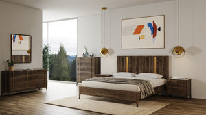VIG Furniture Oakley Mid-Century Dark Brown Wall Mirror With Gold Metal Insets, Tapered Frame For Bedroom Sets VGWDLCY-FM-OA-MIR