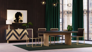 VIG Furniture Perret Black Ash Buffet With Brushed Brass Geometric Inlay — Modern Glam Storage, 63"W X 33"H VGGMW-1330A-BUFF