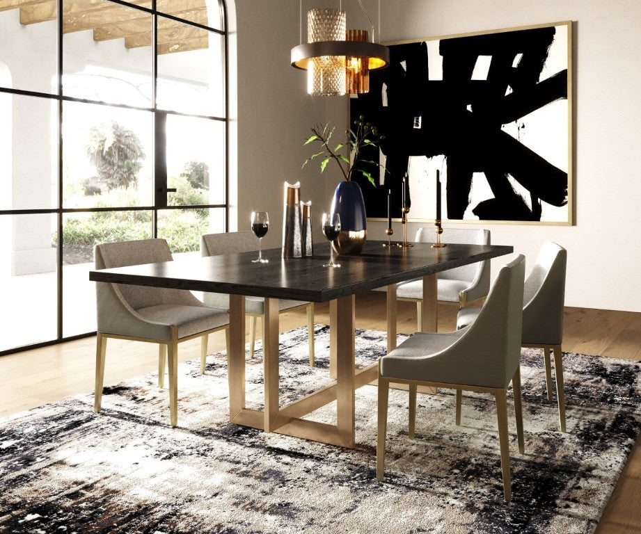 VIG Furniture Fairview Plush Grey & Brass Dining Chair With Channel Tufting, Vegan Pu Back & Curved Armrests VGGA-6947CH-GRY-B-DC