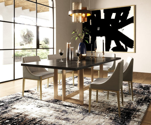 VIG Furniture Fairview Plush Grey & Brass Dining Chair With Channel Tufting, Vegan Pu Back & Curved Armrests VGGA-6947CH-GRY-B-DC