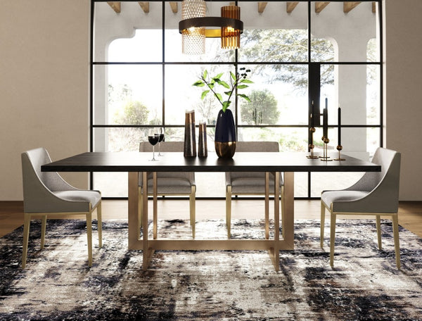 VIG Furniture Pike Textured Black Ash Dining Table With Sculptural Brass Base — Seats 6–8, Modern Tailored Centerpiece VGVCT8961W-BLK-DT