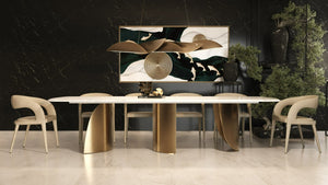 VIG Furniture Reynold Luxe Faux Marble Dining Table With Gold Stainless Steel Sculptural Base Seats 10, Durable VGGM-DT-1768