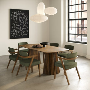 VIG Furniture Sacks Mid-Century Dining Table With Walnut Herringbone Veneer, Double Pedestal Seats 6, 78.75" VGMA-MIT-5451-WAL