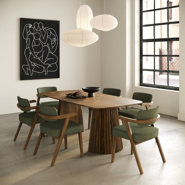 VIG Furniture Sacks Mid-Century Dining Table With Walnut Herringbone Veneer, Double Pedestal Seats 6, 78.75" VGMA-MIT-5451-WAL