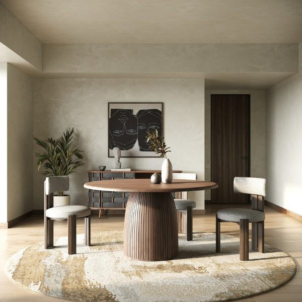 VIG Furniture Sheridan Round Walnut Dining Table With Sculpted Pedestal Base — Mid-Century Modern 55" Seat5 VGDWJ3630-1