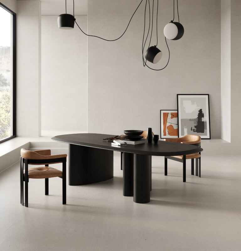 VIG Furniture Summit Modern Oval 118" Black Ash Dining Table With Triple Pedestal Base Seats Up To 10 Guests VGOD-LZ-342DT-B