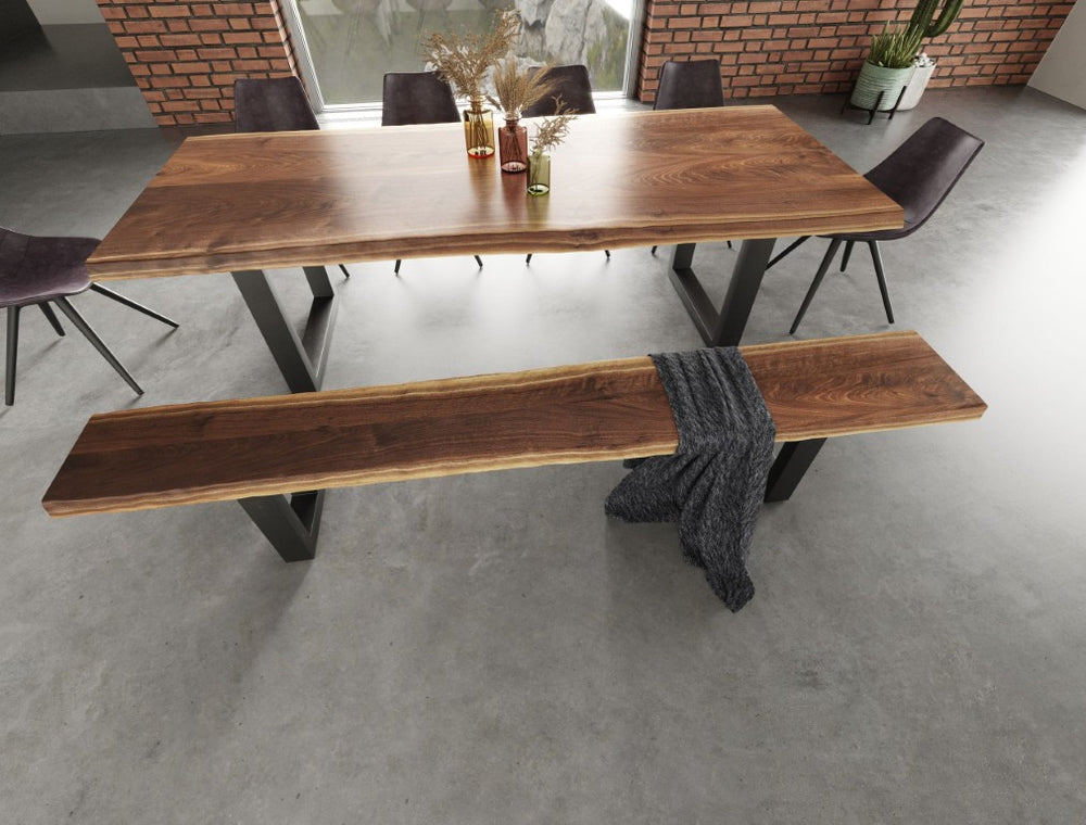 VIG Furniture Taylor Extra-Large 102" Live Edge Acacia Dining Bench With Black Metal U-Legs — Rustic Modern Seating For Families VGEDPRO260006-BRN-BN