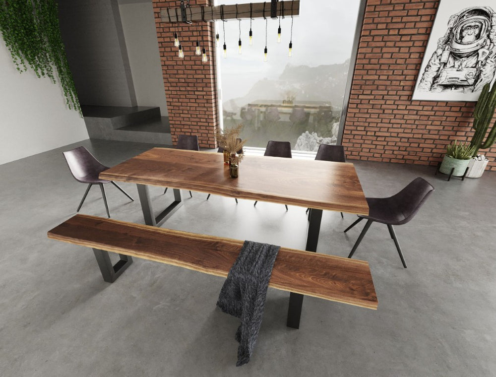 VIG Furniture Taylor Live Edge Acacia Bench 87" — Hand-Finished Solid Wood Top, Matte Black U-Legs, Seats 3 Adults VGEDPRO220004-LG