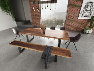 VIG Furniture Taylor Live Edge Acacia Bench 79" — Hand-Finished 1.5" Solid Wood Top, Black U-Legs, Modern Rustic Seating VGEDPRO220002