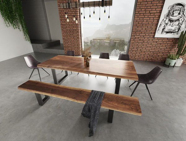 VIG Furniture Taylor Live Edge Acacia Bench 79" — Hand-Finished 1.5" Solid Wood Top, Black U-Legs, Modern Rustic Seating VGEDPRO220002