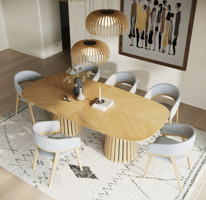 VIG Furniture Truman Mid-Century Modern Extendable Rectangular Table With 10 Upholstered Chairs, Solid Rubberwood Design Oak Dining Set VGMA-MIT-5346-11PC-EXTSET-NAT
