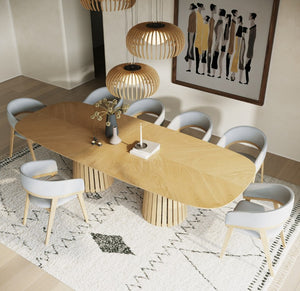 VIG Furniture Truman Mid-Century Modern Extendable Rectangular Table With 10 Upholstered Chairs, Solid Rubberwood Design Oak Dining Set VGMA-MIT-5346-11PC-EXTSET-NAT