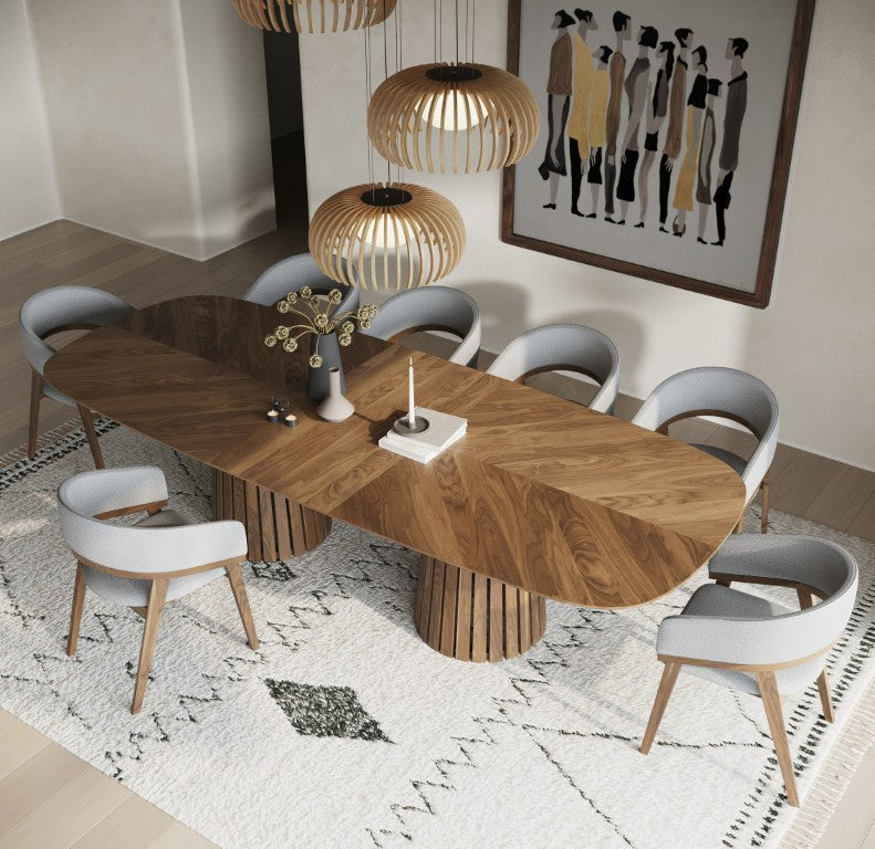 VIG Furniture Truman Mid-Century Walnut Extendable Dining Set With Butterfly Leaf Table & 6 Upholstered Chairs VGMA-MIT-5346-MI-1240-7PC