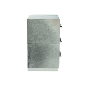 Bernhardt Bernhardt Parkin Nightstand In Gray Hair-On-Hide With Saddle Stitching, White Felt Drawers, Steel Base 369031